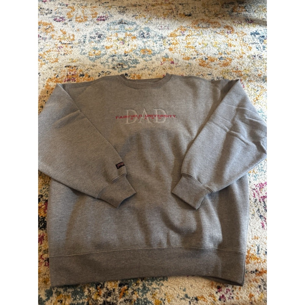 Vintage Jansport Gray Fairfield University Dad Sweatshirt Stags Sz L Connecticut
